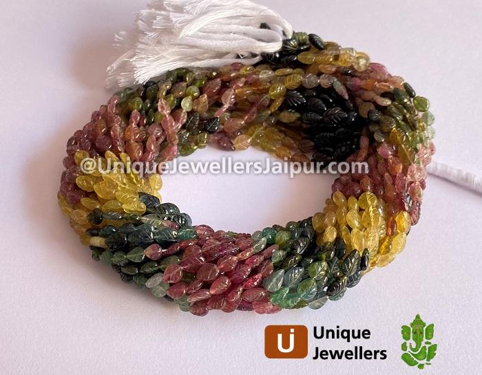Tourmaline Carved Leaf Beads