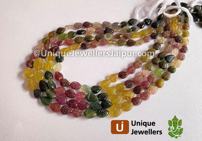 Tourmaline Carved Leaf Beads