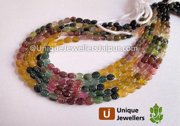 Tourmaline Carved Oval Beads