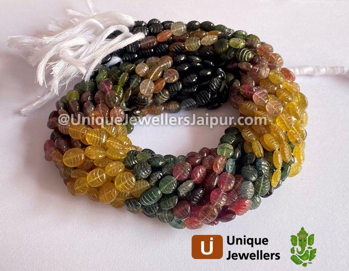Tourmaline Carved Oval Beads