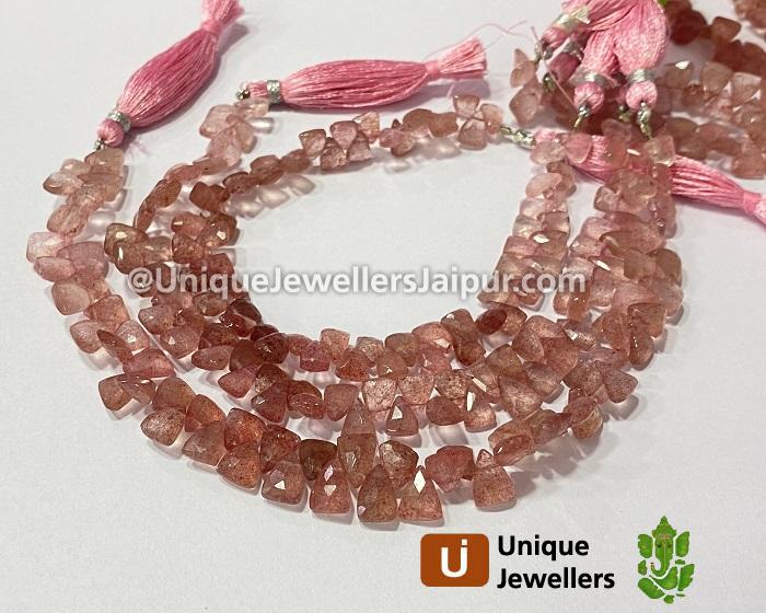 Pink Strawberry Quartz Faceted Pyramid Beads