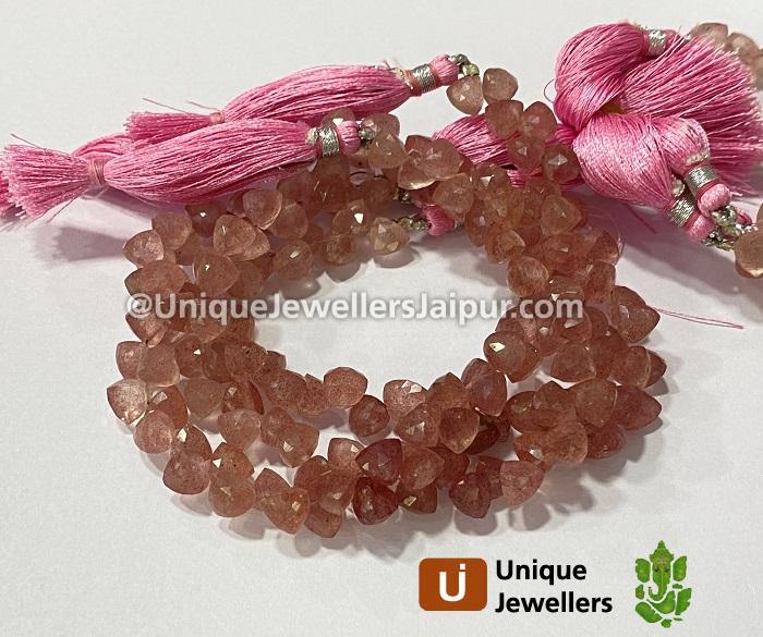 Pink Strawberry Quartz Faceted Trillion Beads