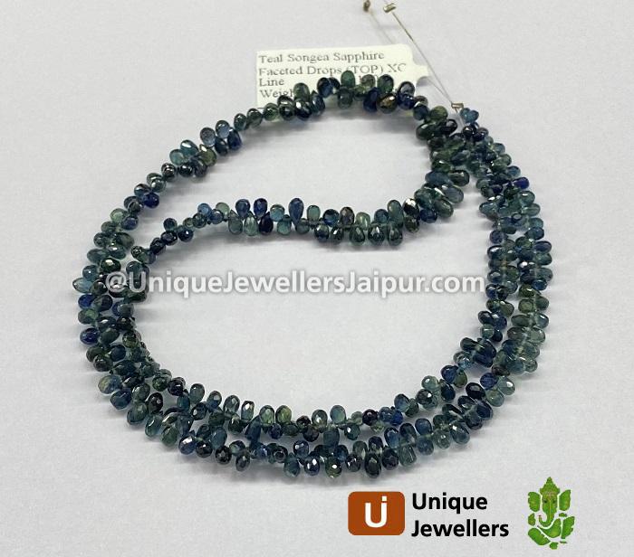 Teal Songea Sapphire Faceted Drops Beads