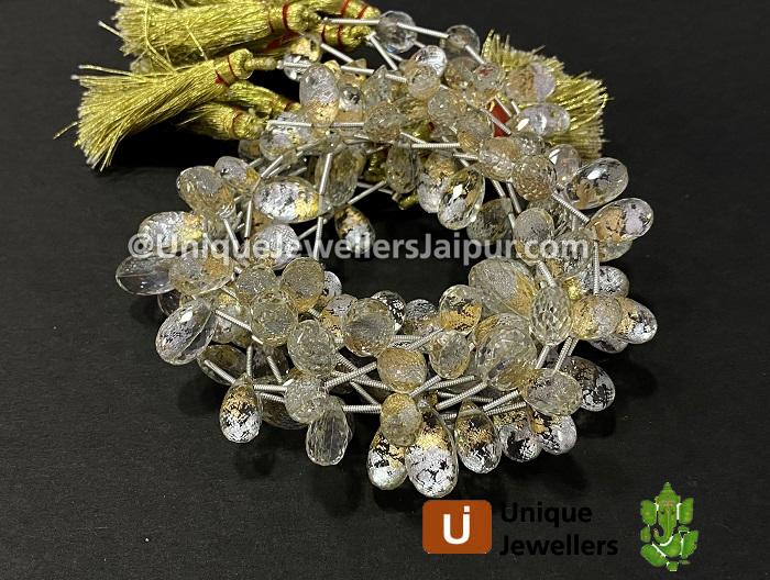 Gold & Silver Leaf Doublet Faceted Drops Beads