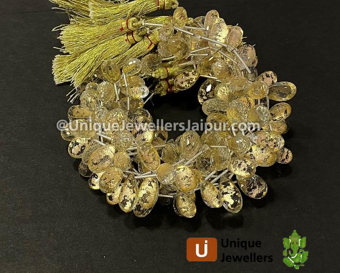 Gold Leaf Doublet Faceted Drops Beads