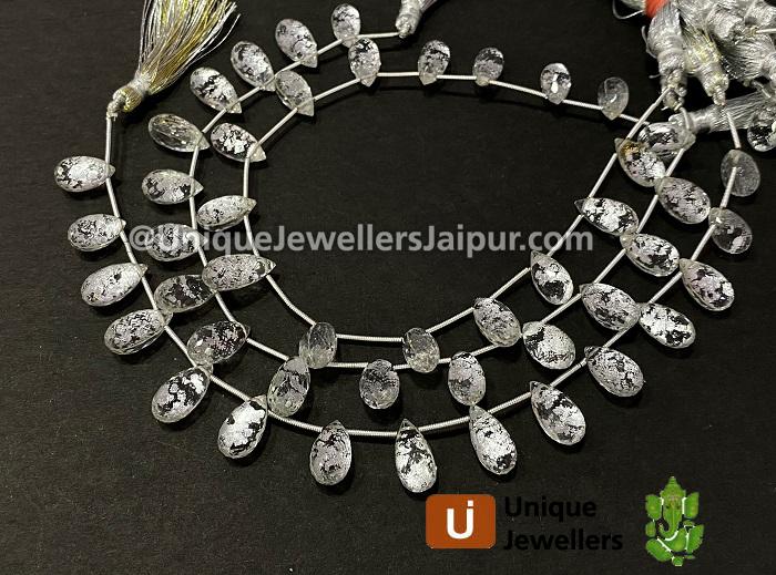 Silver Leaf Doublet Faceted Drops Beads