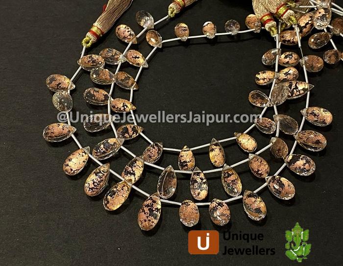 Copper Leaf Doublet Faceted Drops Beads