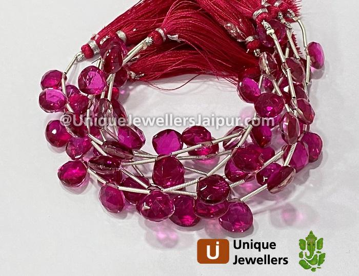 Rubellite Crystal Doublet Faceted Heart Beads