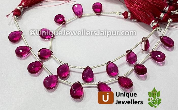 Rubellite Crystal Doublet Faceted Pear Beads