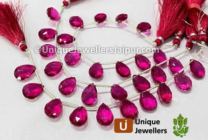 Rubellite Crystal Doublet Faceted Pear Beads