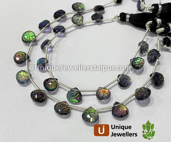 Black Abalone Crystal Doublet Faceted Heart Beads
