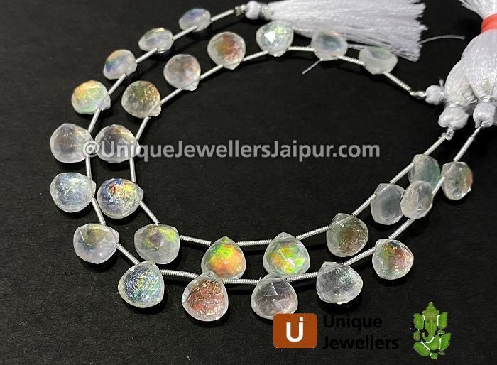 White Abalone Crystal Big Doublet Faceted Heart Beads