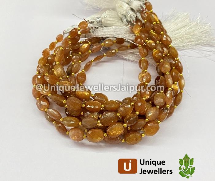 Golden Sheen Feldspar Faceted Oval Beads