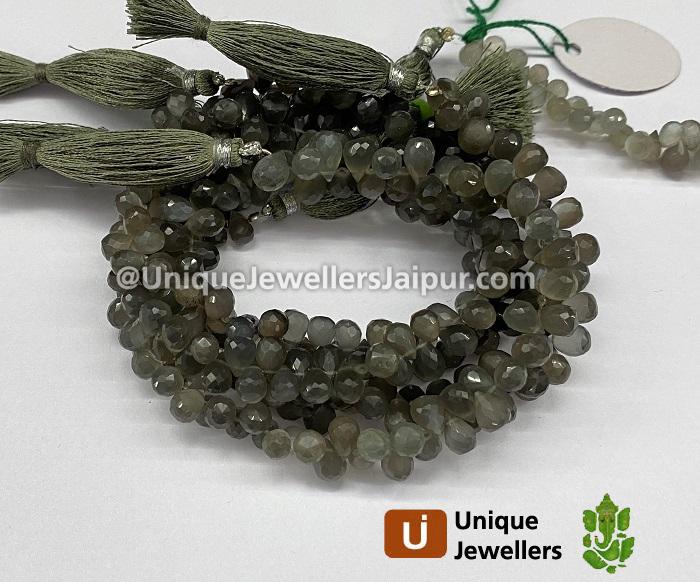 Grey Moonstone Faceted Drops Beads
