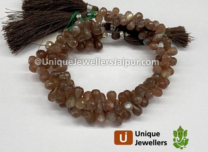 Chocolate Moonstone Faceted Drops Beads