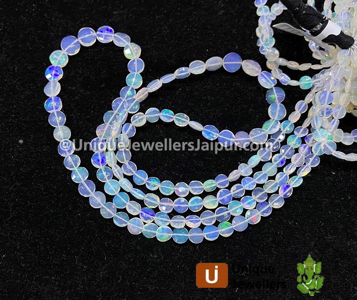 White Ethiopian Opal Faceted Coin Beads