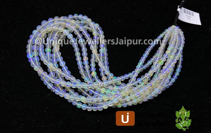 White Ethiopian Opal Smooth Round Beads