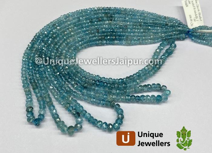 Natural Blue Zircon Shaded Faceted Roundelle Beads