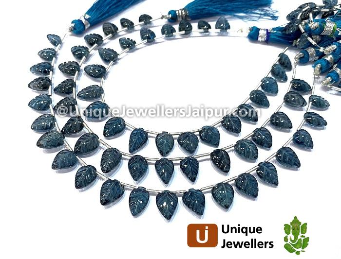 London Blue Topaz Carved Maple Leaf Beads