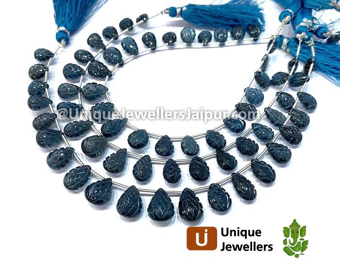London Blue Topaz Carved Crown Pear Beads