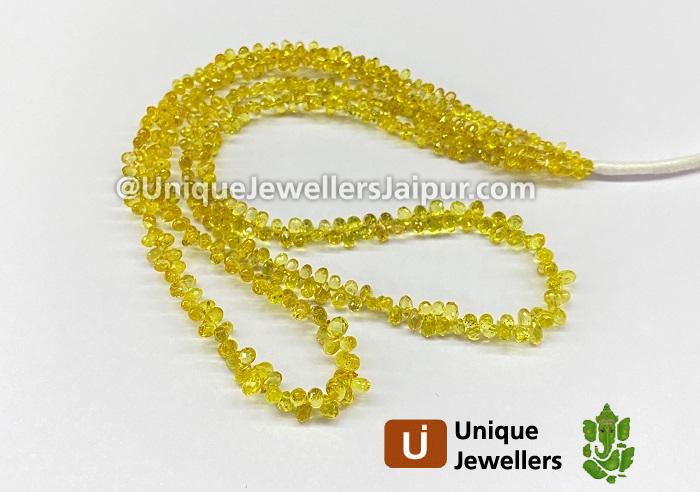 Moss Yellow Songea Sapphire Faceted Drops Beads