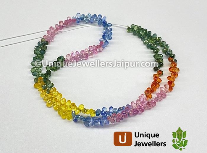 Natural Multi Sapphire Faceted Drops Beads