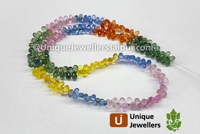 Natural Multi Sapphire Faceted Drops Beads