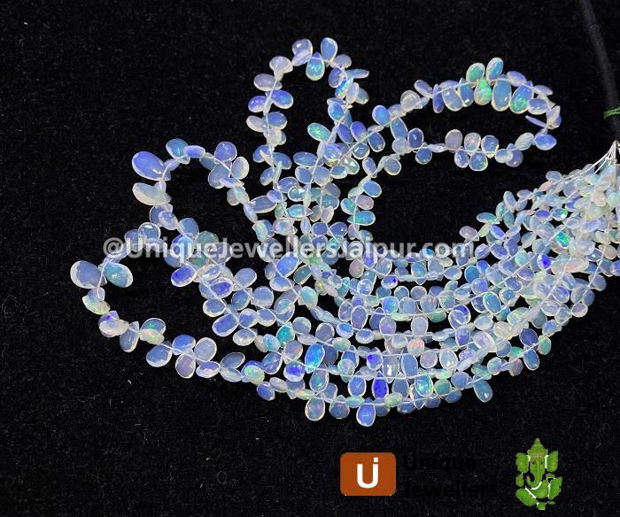 White Ethiopian Opal Faceted Pear Beads