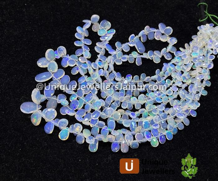 White Ethiopian Opal Faceted Pear Beads