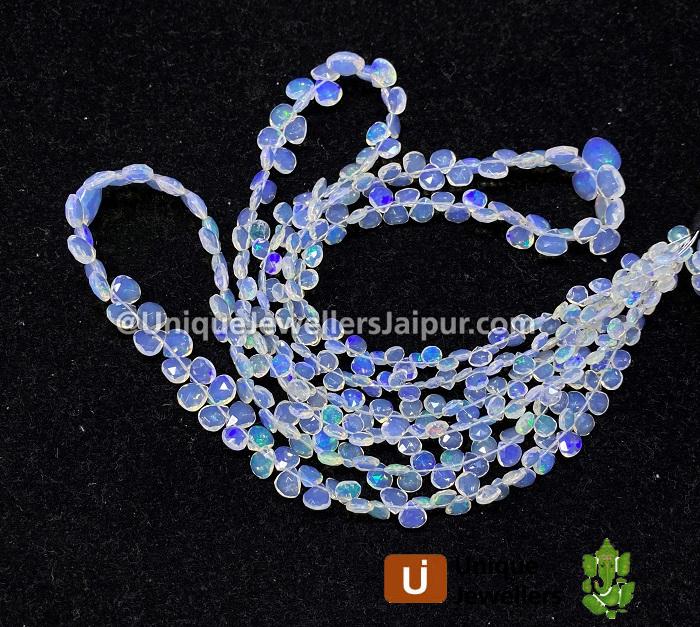 White Ethiopian Opal Faceted Heart Beads