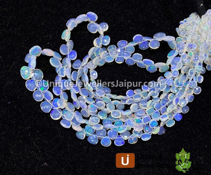 White Ethiopian Opal Faceted Heart Beads