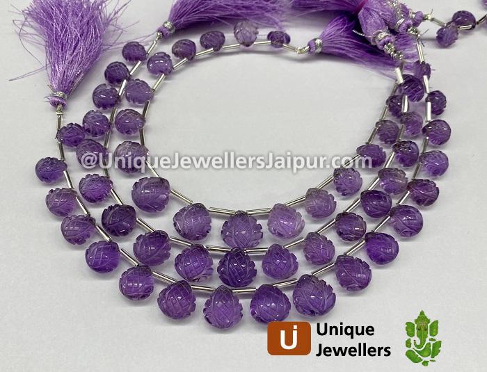 Amethyst Crown Carved Heart Beads
