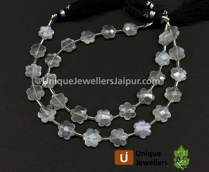 White Moonstone Faceted Flower Beads