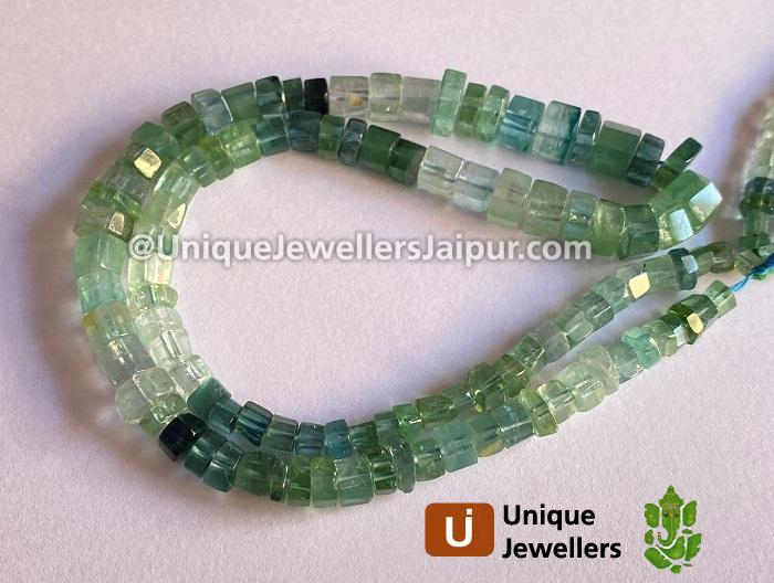 Bluish Green Tourmaline Shaded Step Cut Roundelle Beads