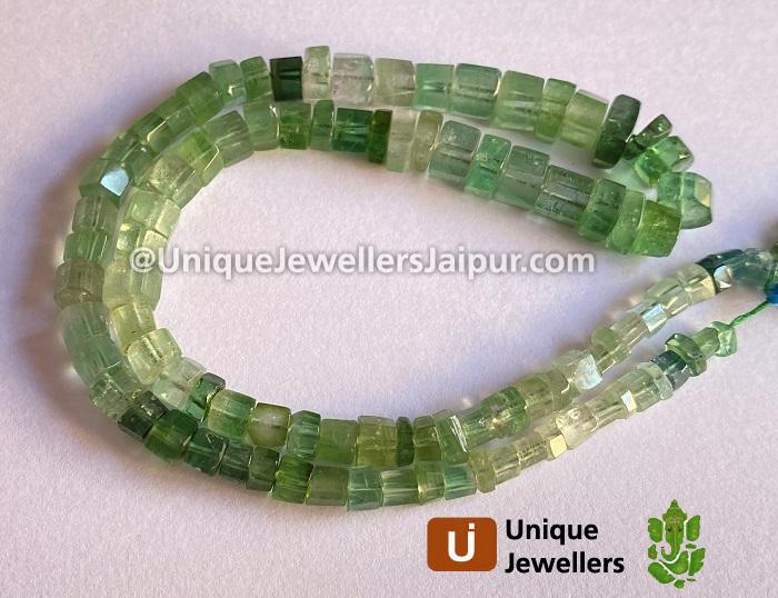 Green Tourmaline Shaded Step Cut Roundelle Beads