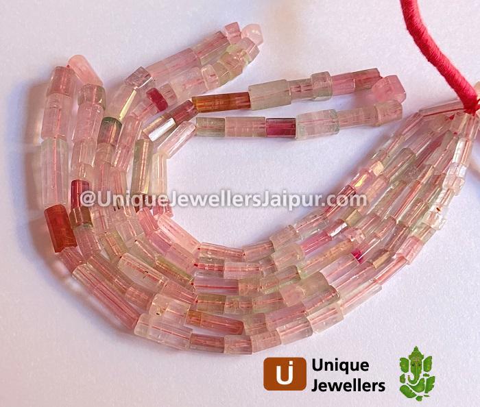 Pink Tourmaline Shaded Step Cut Cylinder Beads