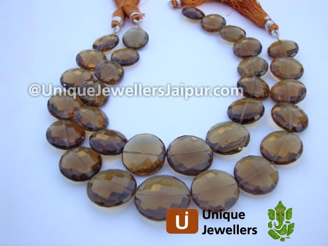 Cognac Quartz Faceted Coin Beads