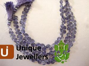Iolite Briollete Heart Beads