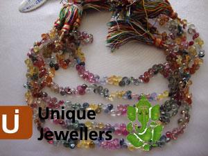 Multi Sapphire Briollete Heart Beads
