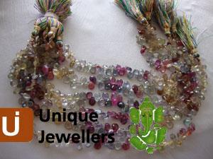 Multi Sapphire Briollete Pear Beads
