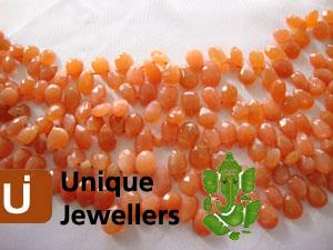 Pink Moonstone Briollete Pear Beads