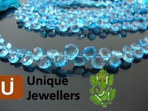 Swiss Blue Topaz Briollete Heart Beads