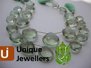 Green Amethyst Briolette Heart Beads