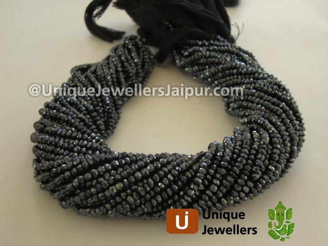 Black Spinel Coated Faceted Roundelle Beads