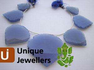 Blue Chalsydony Briollete Heart Beads