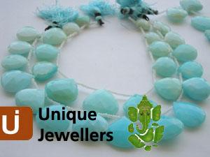Blue Opel Faceted Heart Beads