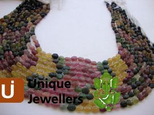 Multi Turmuline Carved Oval Beads