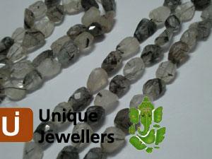 Black Rutail Faceted Nugget Beads