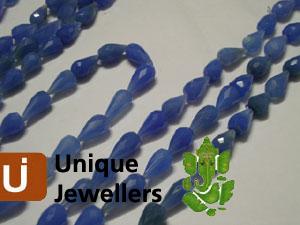 Blue Chalsydony Faceted Drop Beads