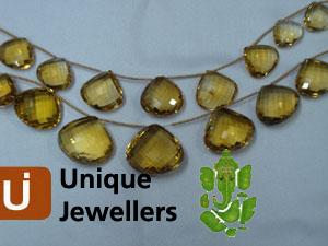 Honey Quartz Briollete Heart Beads